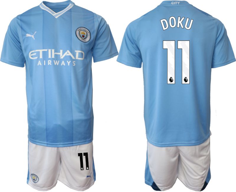 Men 2023-2024 Club Manchester City home Light blue 11 Soccer Jersey